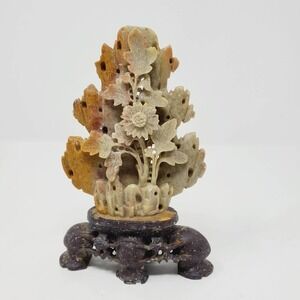 Vintage Soapstone Carved  Floral Sculpture Oriental Chinese
